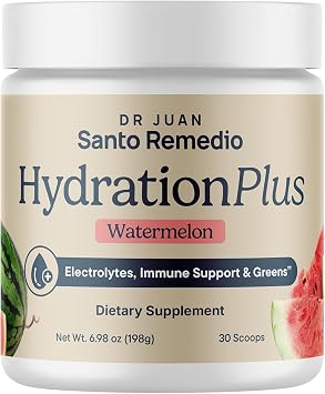 Santo Remedio Hydration Plus Electrolytes Powder Drink Mix with Fiber & Greens, Instant Hydration, Immune Support with Zinc, Low-Calorie, No Added Sugar, (Watermelon)
