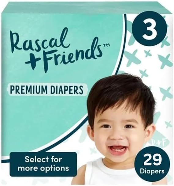 Rascal + Friends Premium Diapers Size 3, 29 Count,1 Pack, Green,White