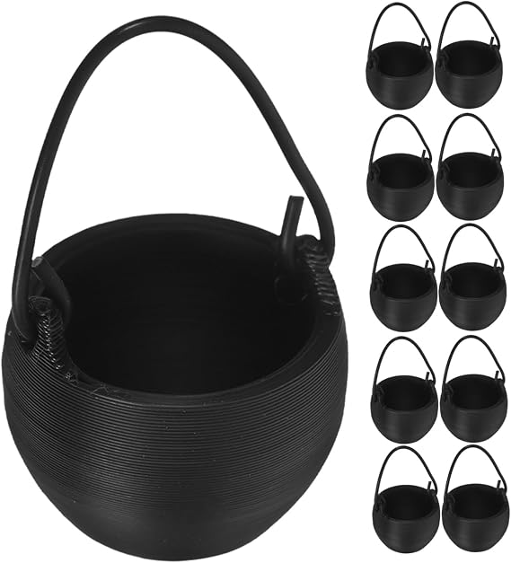 iplusmile 20pcs Halloween Crucible Can Small Ornaments Halloween Homeware Mini Decoration Mini Cauldron Miniature Cauldron Ornaments Miniature Pots Plastic Black