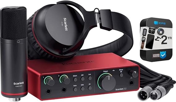 Focusrite Scarlett 2i2 Studio 4th Gen Audio Interface Bundle with Mic, Headphones Bundle (AMS-SCARLETT-2I2-STU) with 2YR CPS Enhanced Protection Pack