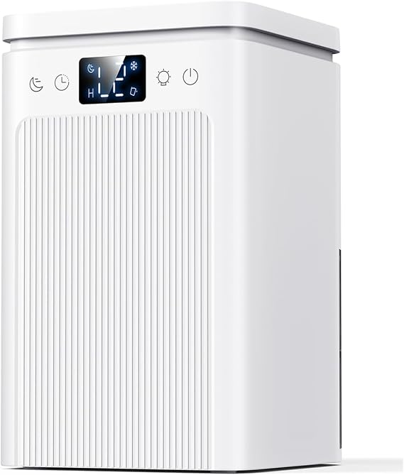 Dehumidifier for Home, 75 OZ Water Tank, Quiet Dehumidifiers for Home with Auto Shut Off, Auto Defrost, Timer, Sleep Mode, 7 Color Light Dehumidifier for Basement, Bedroom, Bathroom - White