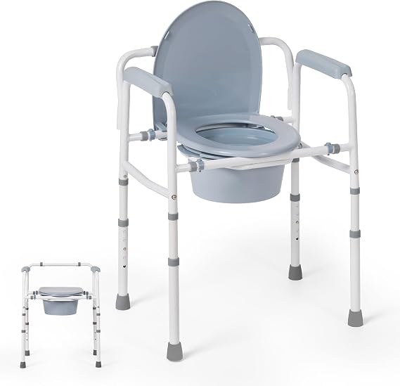 Careboda Bedside Commode Chair with Bucket for Seniors, 300lbs Capacity
