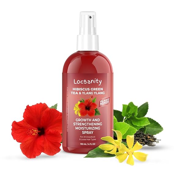 Locsanity Hibiscus Green Tea Hair Growth Spray for Dreadlocks and Loose Hairstyles Hair Care Treatment Trial Size Loc Moisturizer for Thicker, Fuller, Longer Hair (4oz)