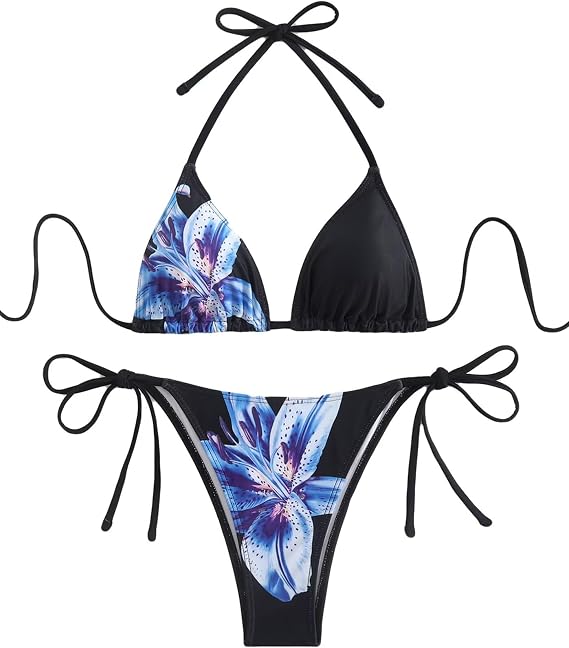Women's Floral Print Bathing Suit High Waisted Halter Summer Swimsuit Bikini Set