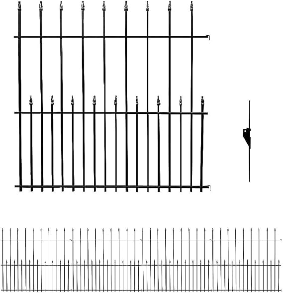 Black Steel Decorative Garden Fence Panels, Metal Fence Animal Barrier 36 in H x 14.1 ft Long Landscape Border Fence, Flat Top, Dog Fence Barrier