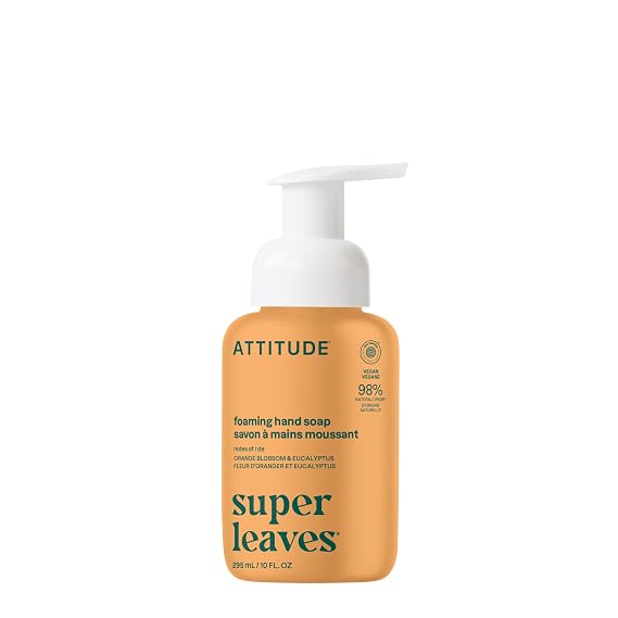 ATTITUDE Foaming Hand Soap, EWG Verified, Plant and Mineral-Based Ingredients, Vegan and Cruelty-free Personal Care Products, Orange Blossom & Eucalyptus Scent,10 Fl Oz