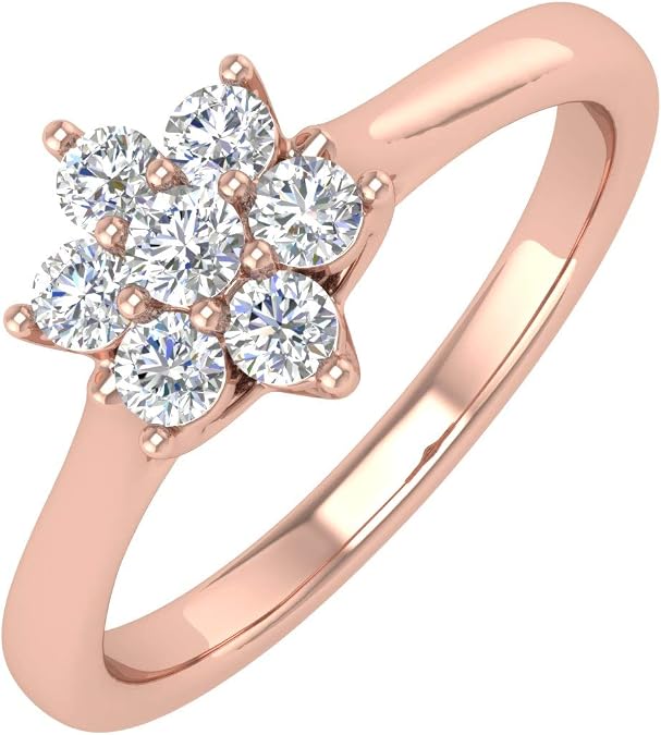1/4 Carat Flower Shaped Cluster Prong Set Diamond Ring Band in 10K Solid Gold