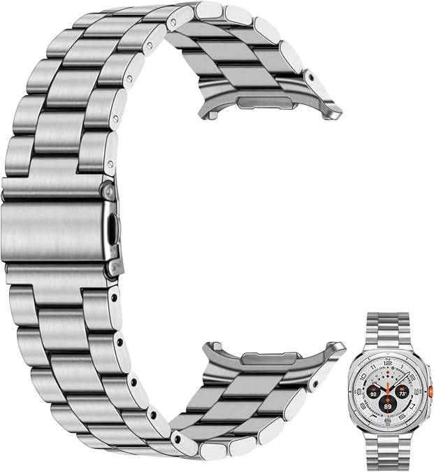 Juntan Stainless Steel Watch Band for Galaxy Watch Ultra 7 47mm, No Gap Metal Strap, One-piece Business Replacement Bracelet for Men Women