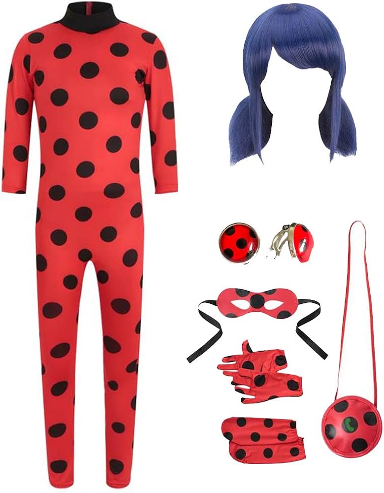 Halloween Ladybug Costume for Girls Costume Beetle Jumpsuit Red New with Wig 3-4 Years