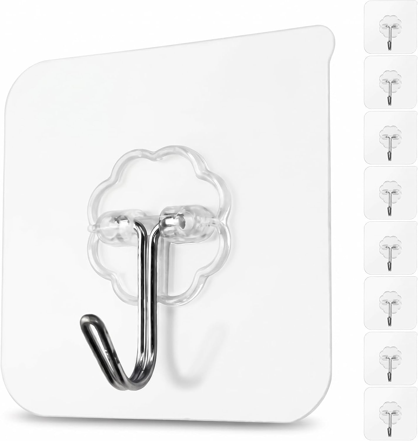 Adhesive Hooks Heavy Duty Wall Hooks, 10kg (22lbs) Max Load Self Adhesive Sticky Hooks, Waterproof Removable Utility Hooks for Kitchen Bathroom Office Home, 8 Packs