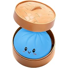 Dumpling Squishies Sensory Stress Ball, Giant Glitter Squishy Ball with Steamer for Anxiety Relief & Relaxation, Stretchy Dough Ball, Blue