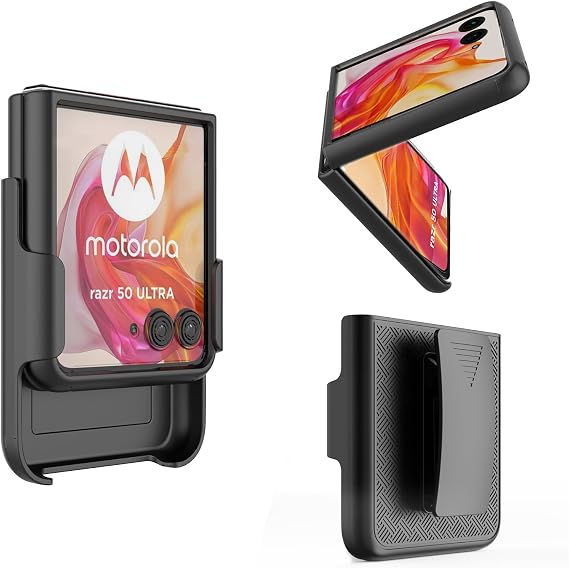 Ailiber for Motorola Razr+ Plus 2024/Razr Plus 2025 Case with Belt Clip, Moto Razr 50 Ultra/60 Ultra Case Holster, Swivel Kickstand Holder, Slim Shockproof Shell Pouch Full Body Phone Cover-Black