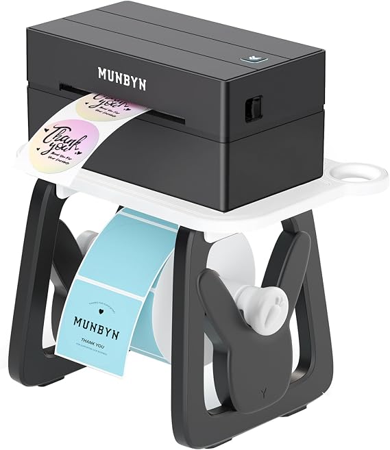 MUNBYN Thermal Label Holder for Rolls and Fanfold Labels | Label Roll Holder for Desktop Thermal Printer Accessory, For Home, Office, Small Business