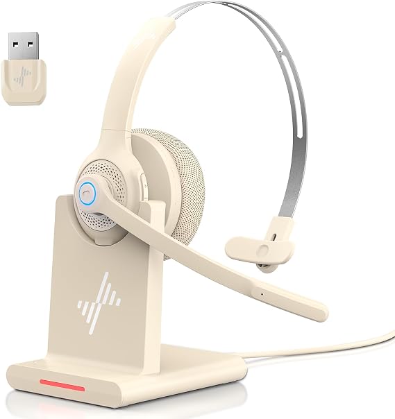Bluetooth Wireless Headset with Mic for Work, Bluetooth 5.2, Advanced Noise Reduction Microphone, Clear Calls - Comfortable On-Ear Headphones, Applicable to PC, Laptop, Phone, Android, Zoom, Office