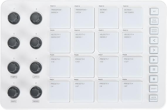 MIDI Controller with 16 RGB Drum Pads and 8 Rotating Knobs USB Beat Maker Machine for Music Production