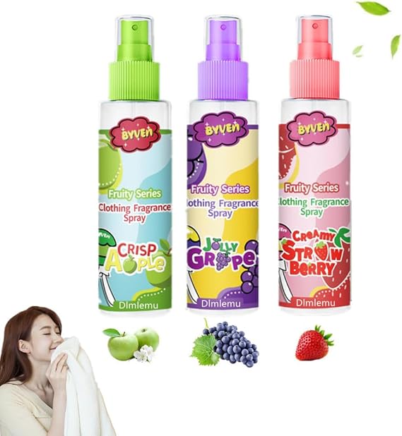 3 Pack Fabric Perfume, Linen & Pillow Clothes Spray, Natural Fruity Fragrance Apple, Grape, Strawberry Air Freshener, Long Lasting Fragrance Fabric and Linen Odor Remover, Room Air Freshener Spray