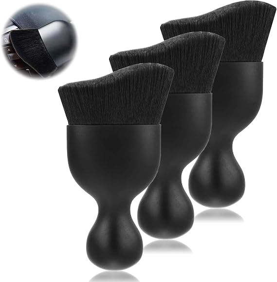 3 Pack Car Interior Cleaning Brushes, Black Soft Bristle Detailing Kit, Scratch-Free for Dashboard, Vents, Screens, Seats, Crevices
