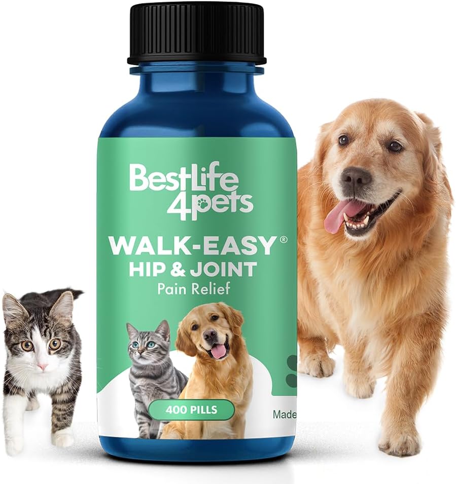 BestLife4Pets Walk-Easy Hip and Joint Supplement for Dogs & Cats - Arthritis Pain Relief and Anti-inflammatory Support Pills for Dogs & Cats Joint Pain Relief - Easy to Use Natural Pills