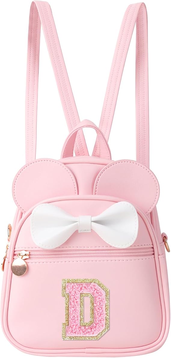 UIXIZQ Personalized Toddler Backpack for Girls 310, Cute Mini Bowknot Mouse-Ear Toddler Bookbag Crossbody Purse, Small Daypack Wallet Set, Initial Birthday Gift, Trendy Little Kids/Teen Bag(Pink,D)
