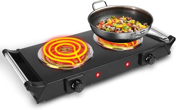 Electric Countertop Double Burner, 2000W Cooktop with Coil Hot Plate