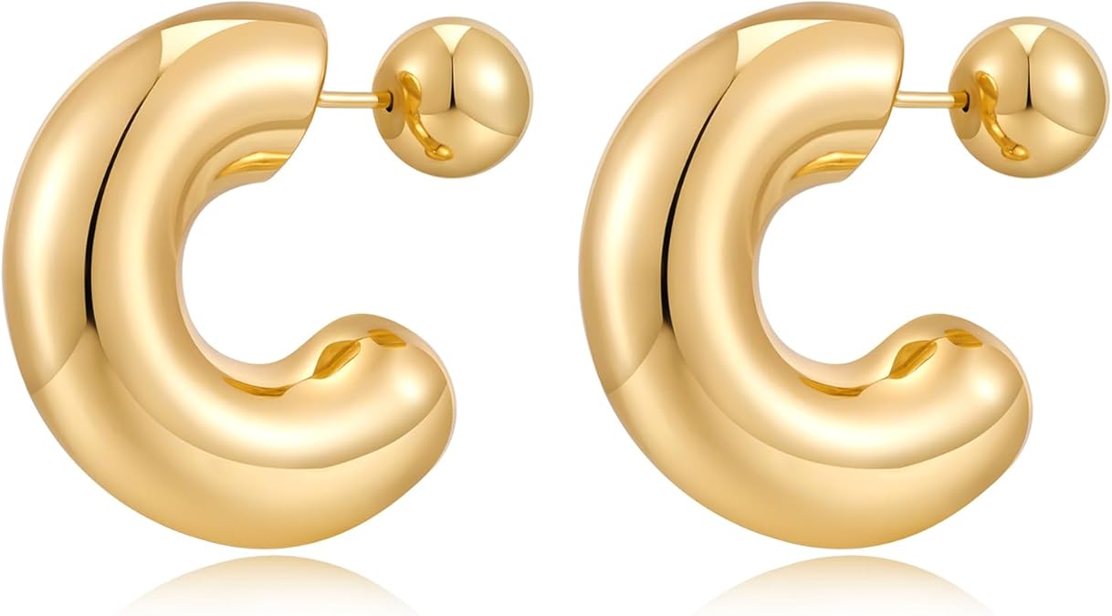 Chunky Gold Silver Thick Polished Hoop Earrings for Women Trendy
