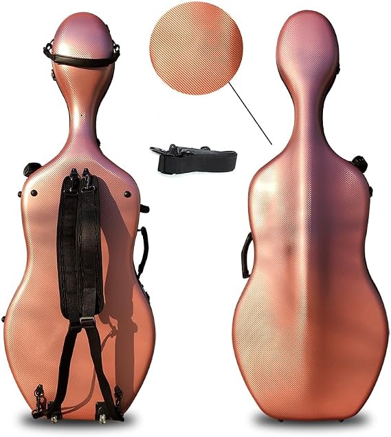 4/4 Cello case Mixed Carbon Fiber Full size Hard case Hard Shell Strong Light 4.5kg Support 300kg pressure (rose-gold)