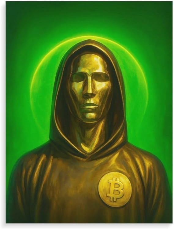 HumblePleb 11 x 14 Inch Bitcoin Wall Art Canvas Print with Hidden InnerPine Wood Frame, Satoshi Nakamoto Crypto Currency Design, Premium Polyester Canvas, Home Office Decor