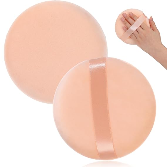 1 Pack 5 Inch Ultra Soft Makeup Puff, Washable Reusable Large Velour Loose Face Puff Washable Round Sponge for Face Body, Wet Dry Makeup Tool (skin color)