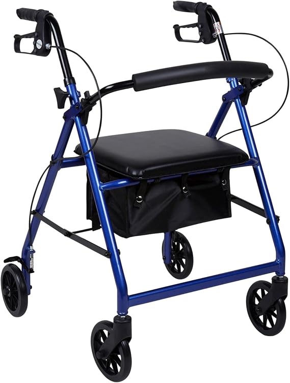 SURGIMAC Rollator Walkers for Seniors Rollator Walker with Seat & Back Support 4 Wheel Walker with Seat & Brakes 6 Wheels Rolling Walker Lightweight Folding Walkers Mobility Aids & Equipment (Blue)