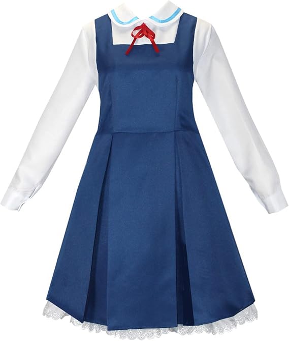 Achlibe Women Cosplay Dress Set Long Sleeves Doll Collar Anime Patchwork One Piece with Tiara Stockings Outfit Uniform