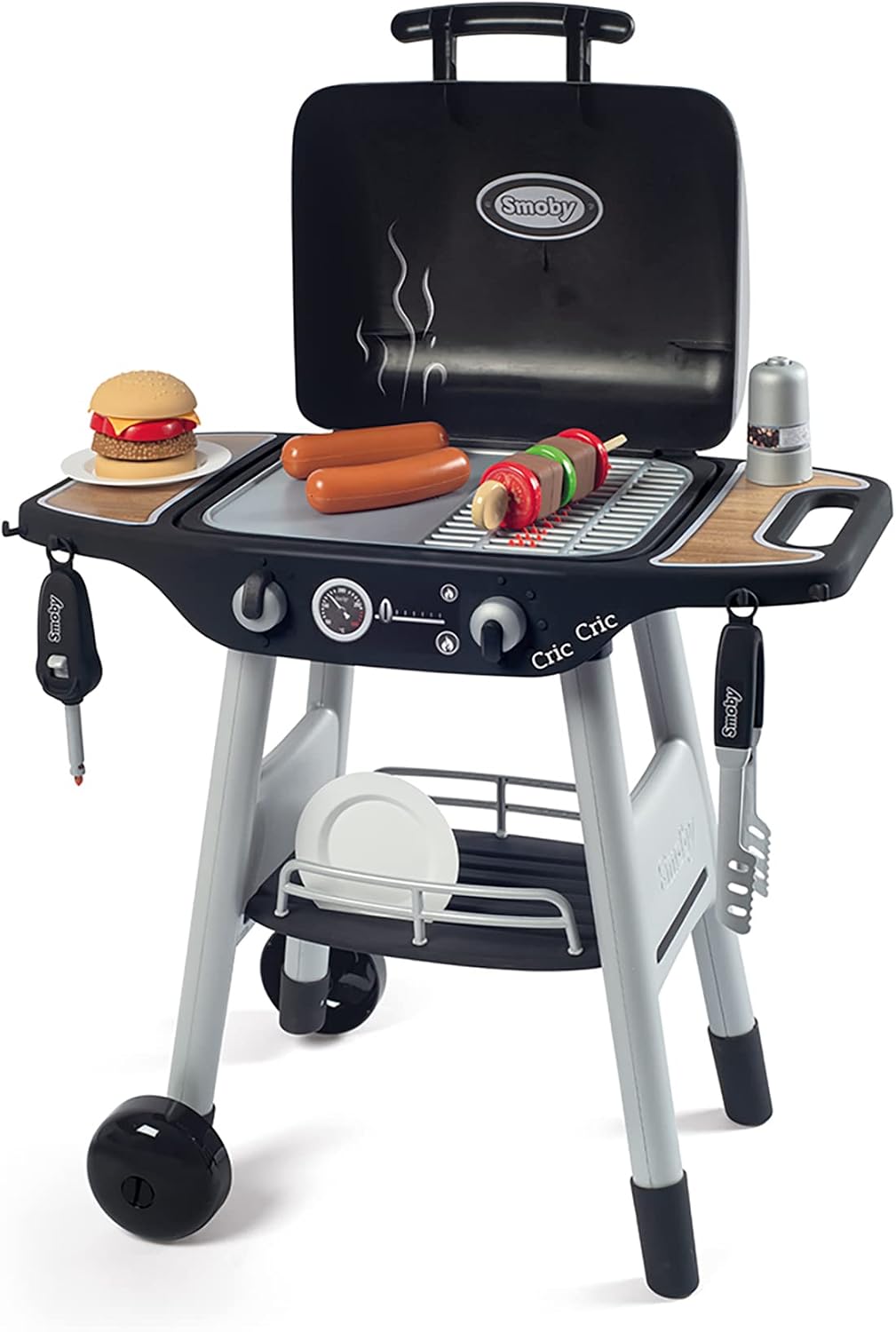 Smoby: BBQ Plancha Grill - Black, 18-Piece Accessory Playset - Realistic Cooking, Turn The Button & See Flames Appear, 19.69x14.57x28.43, Kids Age 3