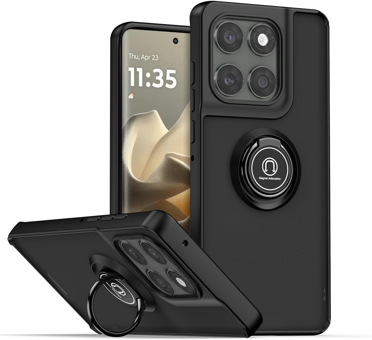QUIETIP Case Compatible with Motorola Edge 60 Pro,TPU  Hard PC Magnetic Ring Car Mount Stand Cover,Black