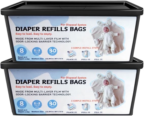 Diaper Pail Refills Bags with 30 Bags, Compatible with Genie Easy Roll Signature Diaper Pail and Platinum Diaper Pail, 7-Layer Odor-Barrier Technology, 2 Pack (60 Bag)