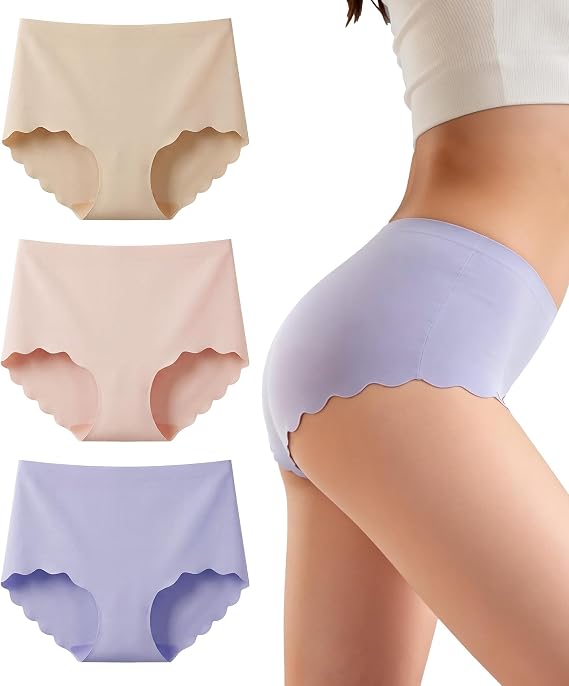 Seamless knickers for Women High Waisted Breathable Underwear 3 Pack – No VPL Invisible Panties, Moisture Wicking Stretchy Ladies Briefs Multipack
