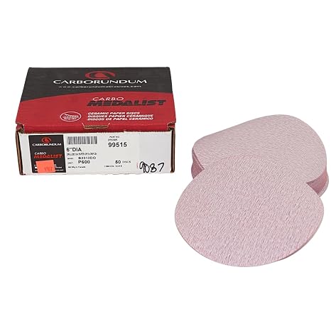 Carborundum 99515 Carbo Medalist Dri-Lube Grip-On Sanding Discs, 6 Inch P600B Grit, Hook & Loop, Automotive Paint Prep & Primer Sanding, 50 Count Box