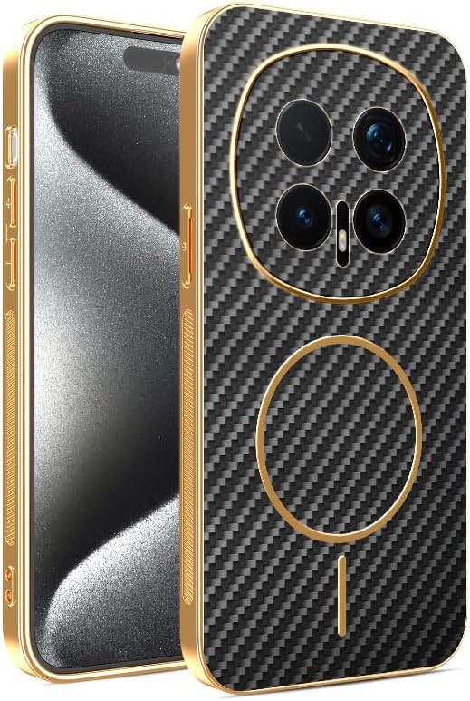 Magnetic Case Compatible with Honor Magic 8 Pro Cover Carbon Fiber Texture Electroplated Silicone Shockproof Anti-Scratch Slim Phone Case for Honor Magic 8 Pro Shell (Black)