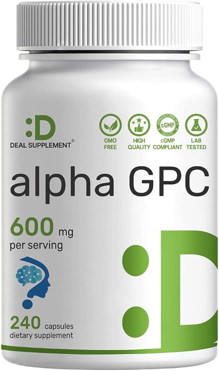 DEAL SUPPLEMENT Alpha GPC 600 mg Per Serving, 240 Capsules Alpha GPC Choline Supplement 120 Servings Non-GMO, Gluten Free