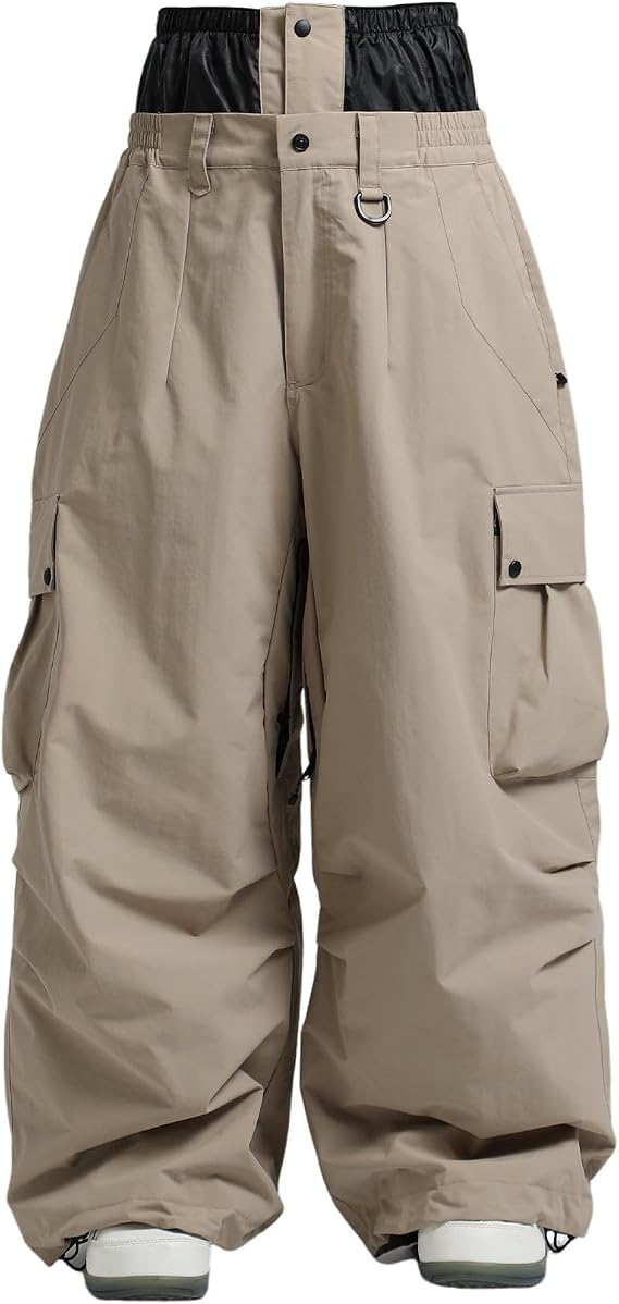 Mens Womens Ski Snowboard Pants Baggy Waterproof | 20K Waterproof, 15K Breathable, Baggy High Waist, 4 Zipper Pockets, For Skiing Snowboarding