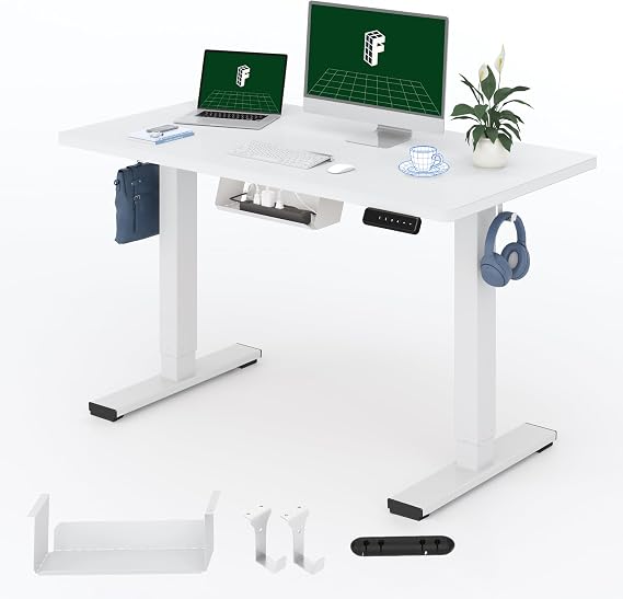 FLEXISPOT E1 Electric Standing Desk ONE PIECE Height Adjustable Sit Stand Desk with Memory Smart Panel(120 * 60cm, White)