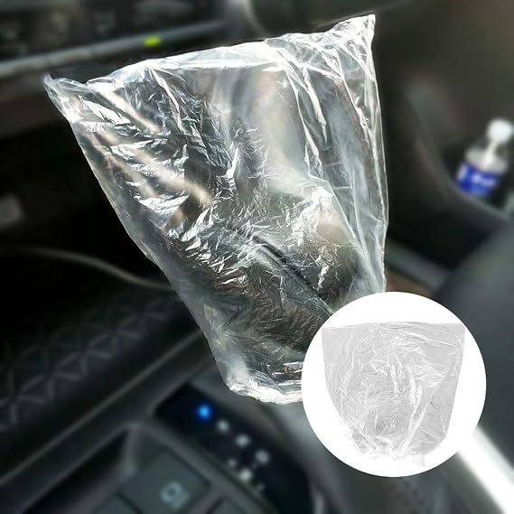 ICWEIMEI 500PCS Disposable Gear Shift Cover Plastic Transparent Car Gear Shift Protective Covers with Elastic Trims for Car Gear Shift Protection