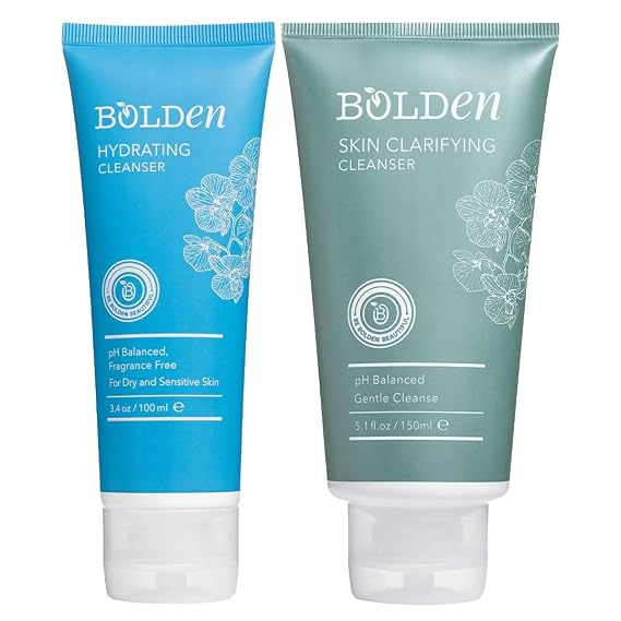 BOLDEN Skin Clarifying Cleanser & Hydrating Cleanser Bundle pH-Balanced Foaming Gel + Moisturizing Daily Face Wash | Sulfate-Free & Fragrance-Free