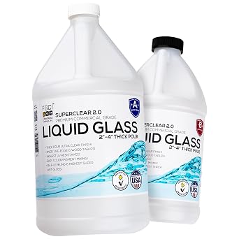 Superclear Liquid Glass Deep Pour Epoxy Resin, 2-4 Inch Clear Casting Resin for River Tables, Live Edge Wood,Molds, Food Safe, Zero VOC, Bubble Free (1.5 Gallon Kit, Without Pigment Pack)
