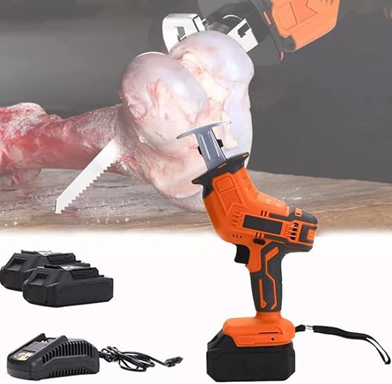 Meat Bone Saw Machine, Electric Commercial Home Butchers Saw, Hacksaw Handheld Cordless Tools, Multifunctional Reciprocating Saw,for Cutting Meat/Bones,2battery+2sawtooth