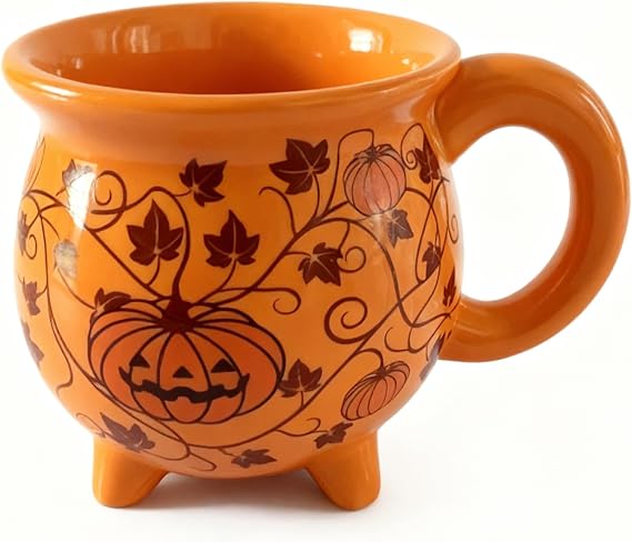 Ceramic Cauldron Mug - 12 oz Witches Brew Themed Coffee Cup, Microwave & Dishwasher Safe, Unique Magic Potion Mug for Tea, Coffee, Hot Chocolate, Fun Gift for Witchy & Fantasy Lovers(Pumpkin, Orange)