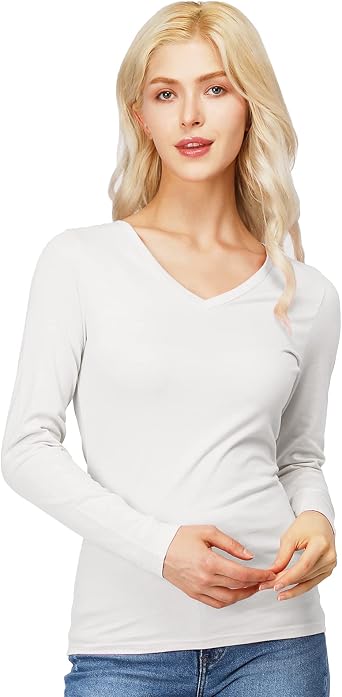 H2H Womens Slim Fit Tshirt Cotton Blended Long Sleeve with V Neck Type