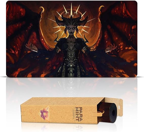 Lilith - 24x14 Stitched MTG Playmat | Art by Anato Finnstark. Non-Slip Rubber Base. Compatible with Magic The Gathering TCG. Durable Tabletop Desk Protection.