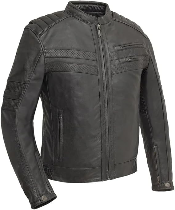 First Mfg Co - BiTurbo - Men's Motorcycle Biker Riding Black Leather Jacket