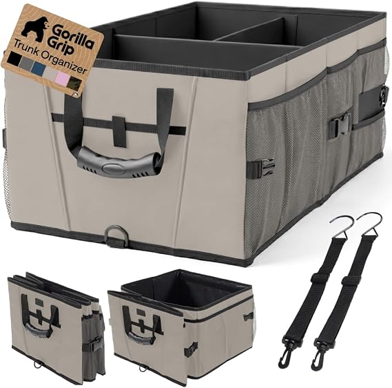 GORILLA GRIP Trunk Organizer for SUV and Cars, Large Capacity, Beige