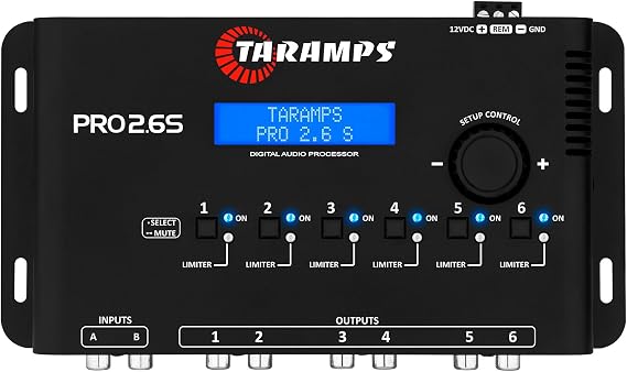 Taramp's Pro 2.6S Digital Signal Processor Equalizer 3-band Graphic Equalization 6 Channels 18K Ohms(RCA) Output Impedance 47 Ohms Limiter Adjustable Car Audio System