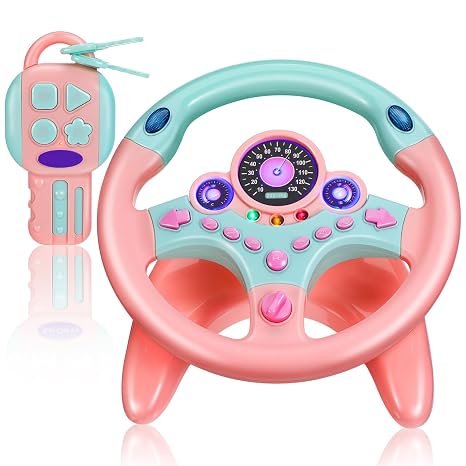 Homoyoyo Kids Steering Wheel Toy with Lights and Sound Simulated Driving Pretend Play Steering Wheel for Toddlers 10.62X9.84X3.74In